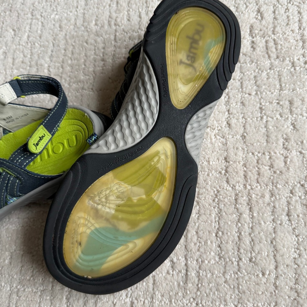 Jambu Women Navy Blue Lime Green Sport Sandals Water Shoes Closed Toe 8.5M - Picture 3 of 12